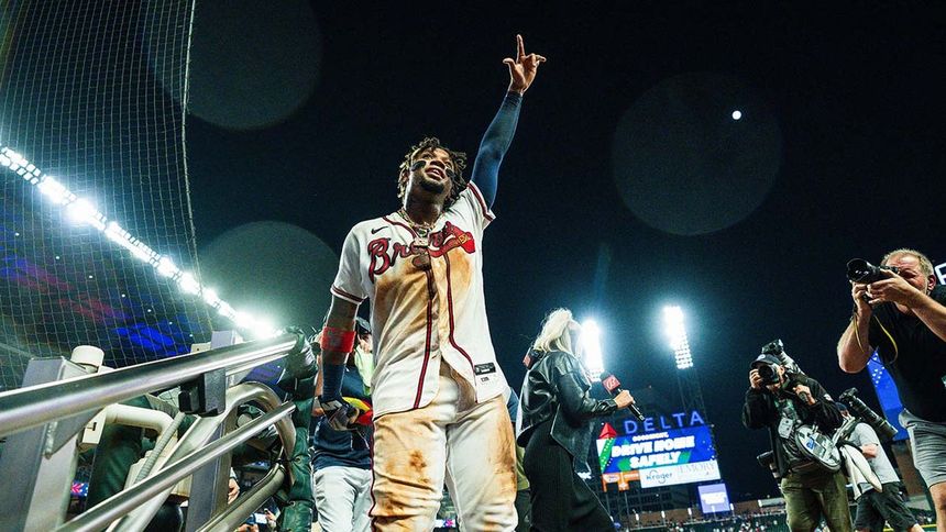 Ronald Acuna Jr. waves to the crowd