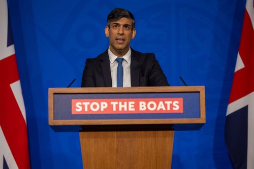 rishi sunak holds a press conference on the rwanda asylum plan 22 april 2024