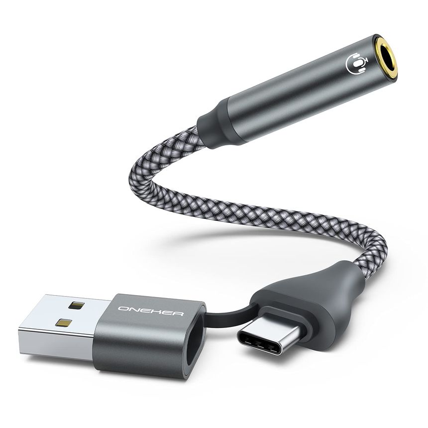 USB to 3.5mm Audio Adapter,2-in-1 USB A/USB Type C to 3.5mm Female Jack Cable Stereo Sound Card for Headphone,Mac,PC,Laptop,D