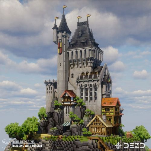 Built with @Builderleins  #minecraft #minecraftcastle #castle #medieval #minecraftideas Minecraft Castles Medieval, Minecraft Castle Rock, Minecraft Castle On Cliff, Minecraft Cliffside Builds, Minecraft Cliff Castle Build, Minecraft Castle On A Cliff, Minecraft Cliffside Build, Medieval Castle Architecture Minecraft, Cliffside Minecraft Builds