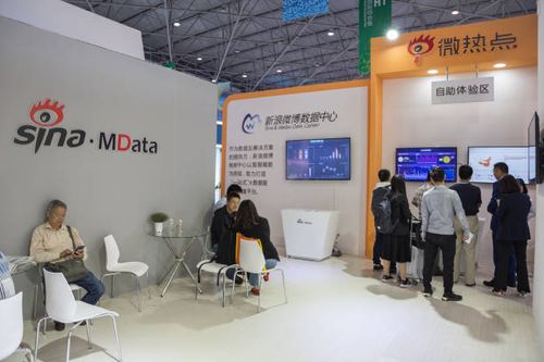 People visit Sina Weibo Data Centre exhibition booth during the China International Big Data Industry Expo 2018 at Guiyang International...