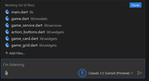 VS Code with file list and voice input active.
