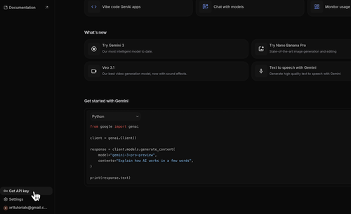 Click "Get API Key" to view and create API keys