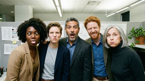 AI-generated office group photo