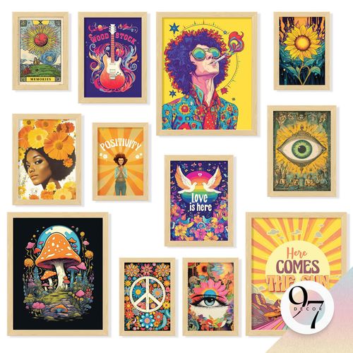 97 Decor Hippie Room Decor For Bedroom Aesthetic - Boho Hippie Wall Decor, 70s Decor For Home, Retro Wall Art Prints, Groovy