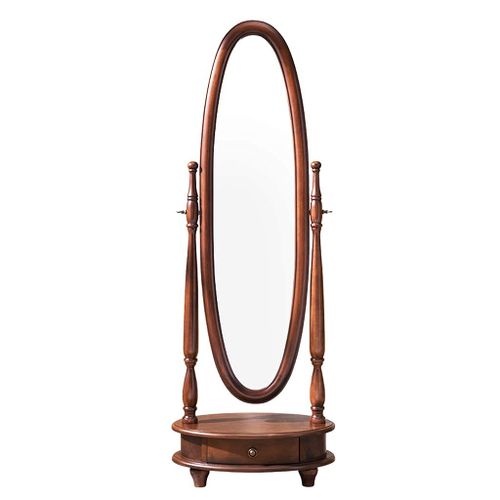 Full Length Mirrors Floor Vintage Solid Wood Free Standing Oval with Storage Antique Bevelled Full Length Mirror for Bedroom Commercial (Color : Dark Coffee Color) (Dark Coffee Color)