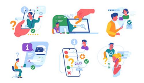 客户支持服务调用中心工人24小时在线助理聊天机器人援助消费者和热线运营商热线服务电话电脑与人向量集客户支持服务调用中心工人24小时在线助理聊天机器人援助消费者和热线运营商向量集图片