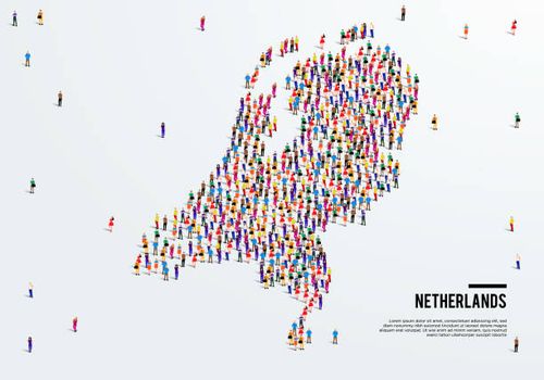 Netherlands or Holland Map. Large group of people form to create a shape of Netherlands Map. vector illustration. Netherlands or Holland Map. Large group of people form to create a shape of Netherlands Map. vector illustration. holland stock illustrations