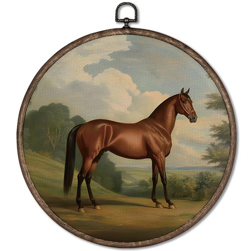 GWFSJYU Vintage Horse Framed Wall Art, Farmhouse Horses Round Canvas Prints Wall Art, Rustic Horses Wall Hanging Decor for...