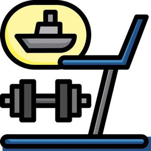 A gym chair with a ship and a dumbbell vector