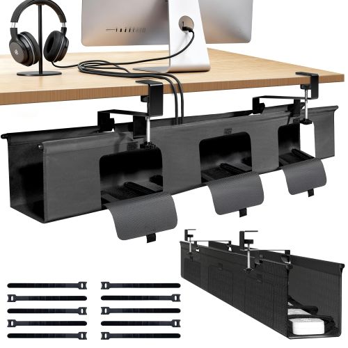 Inefticism Under Desk Cable Management Tray, 36-inch No-Drill Standing Desk Cable Organizer, Fabric Tray for Power Strips,...