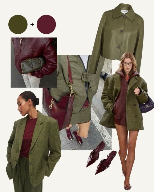 Wine And Olive Green Combination, Sage Green And Burgundy Outfit, Olive Green Color Palette Outfit, Olive And Maroon, Olive Color Palette Outfit, Olive And Maroon Outfit, Maroon And Olive Green Outfits, Plum And Olive Outfit, Burgundy Olive Color Palette