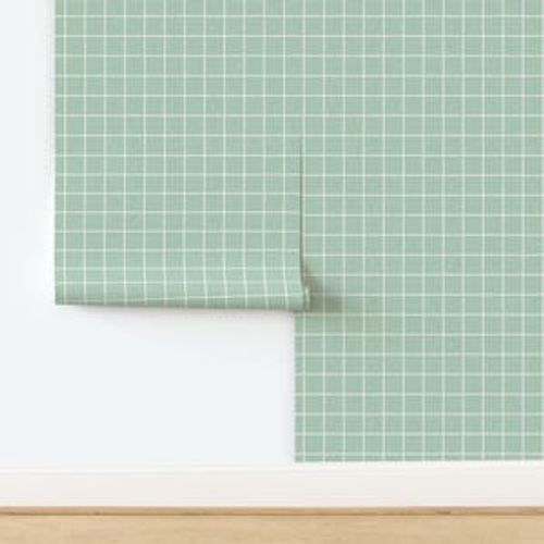 Minimal Mint Non-Pasted Wallpaper - Mint Green Grid by erin__kendal - Classic Grid Simple Pastel Green Wallpaper Double Roll by Spoonflower