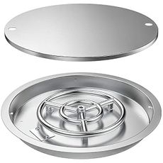 Skyflame 19 Inch Round Stainless Steel Drop in Fire Pit Pan Fire Bowl with Burner Ring and Protective Cover