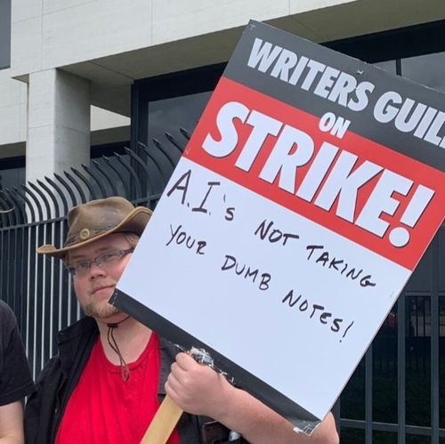 ai protest sign 2023 wga strike