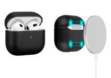 LOPIE Handmade Case for AirPods 3 (Released in 2021), Built-in Magnets for MagSafe Charging, Carbon Fiber Style Vegan Leather Case Cover for Gen 3 AirPods (Not for AirPod Pro 3rd Generation) - Black