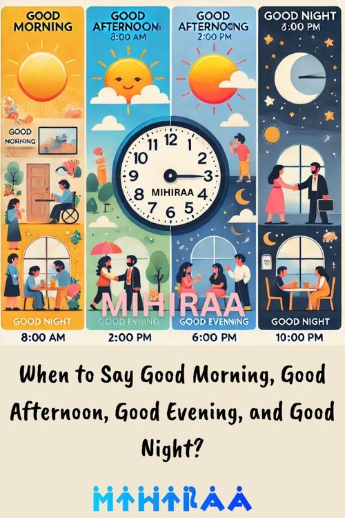 a poster with the words when to say good morning good afternoon, good evening and good night
