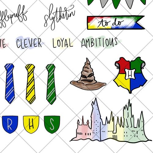 Harry Potter Hogwarts Houses Inspired Digital Printable Planner Stickers