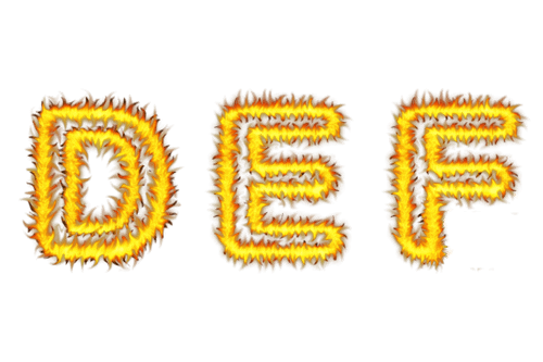 Realistic Fire font text D E F letters of the alphabet, Fire style alphabet text effect PNG
