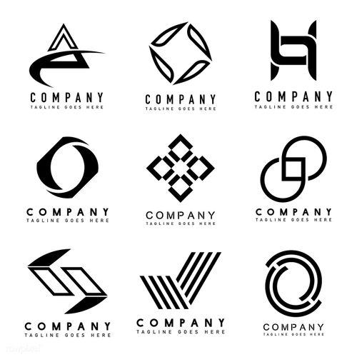 six different logos designed to look like abstract shapes