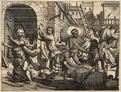 File:(The Portuguese in Calicut murdered, and their living quarters plundered)" by Philip Baldaeus,.jpg