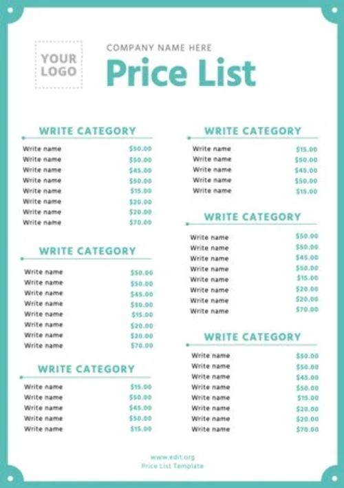 Edit a price list template