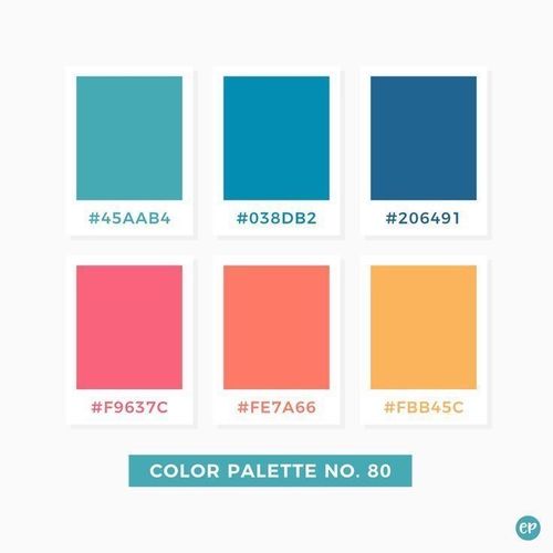 the color palette is shown in different colors and sizes, including blue, pink, orange,