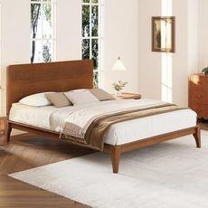 RuiSiSi Modern Queen Size Bamboo Bed Frame, Natural Wood Platform Bed with Headboard for Bedroom, Mid Century Queen Bed Frame with Wood Strong Support Legs, No Box Spring Needed, Brown
