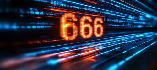 The Number 666 Glowing On A Futuristic Digital Background With Blue And Orange Lights