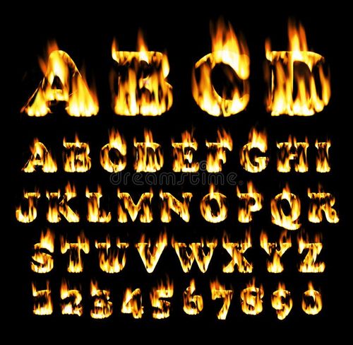 Fire font collection, Fire text collection. Alphabet of flame. Fire font illustrations