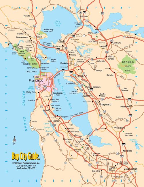 a map of the city of bay city, california with roads and major cities on it