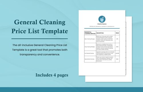 General Cleaning Price List Template in Word, PDF, Google Docs - Download | Template.net