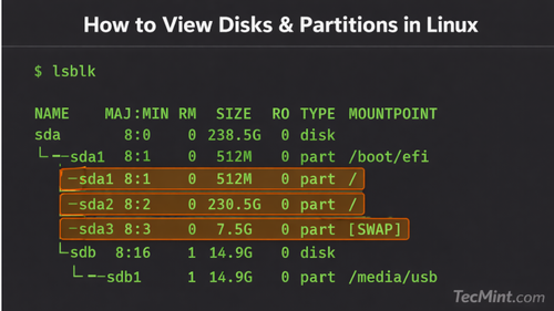 view disk partitions linux