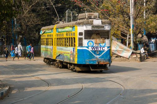 An old tram on a road in the suburb Esplanade.