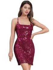 Wine Red Sequin Dress Mini Bodycon Party Dress Teens Girls HOCO Dress Mini Short Homecoming Dresses Summer Sparkly Spaghetti Straps Short Prom Claret Burgundy Dance Dresses Backless Maroon L