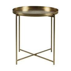 East at Main Gold Tray Top Round Side Table, Decorative End Table with Antique Brass Finish, Intricate Hand Carving, Strong Iron Legs - 20" X 21.7"