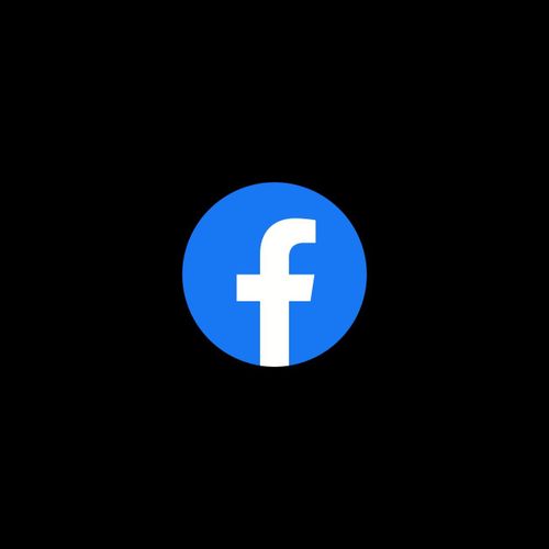 a blue and white facebook logo in the middle of a black background with only one button visible