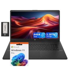 HP 17.3" HD+ BrightView Laptop, Intel i7-1255U, 64GB RAM, 2.28TB Storage (2TB SSD+288GB Docking Station Set), ‎Intel Iris Xe Graphics, Full-Size Keyboard, HD Camera, Wi-Fi, Windows 11 Pro, Black