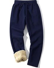 MACHLAB Men's Thermal Fleece Jogger Pants Sherpa Lined Sweatpants Winter Warm Thick Track Pants Navy#2808 S