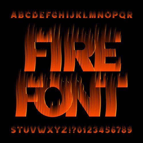 Fire alphabet font. Flame effect type letters and numbers. Fire alphabet font. Flame effect type letters and numbers on black background. Stock vector typescript for your design. fire font collection alphabet of flame stock illustrations