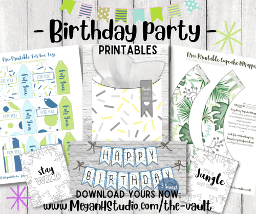 free Printable Birthday Party Ideas, birthday party favor bag templates and cupcake wrappers, birthday party DIY decor