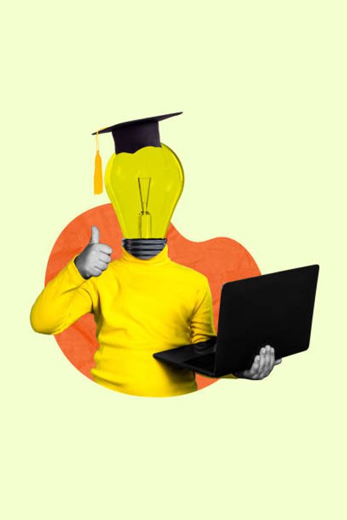 Vertical abstract creative photo collage standing student pupil teen boy showing thumb up hold laptop remote study headless lightbulb Vertical abstract creative photo collage standing student pupil teen boy showing thumb up hold laptop remote study headless lightbulb. bachelor stock pictures, royalty-free photos & images