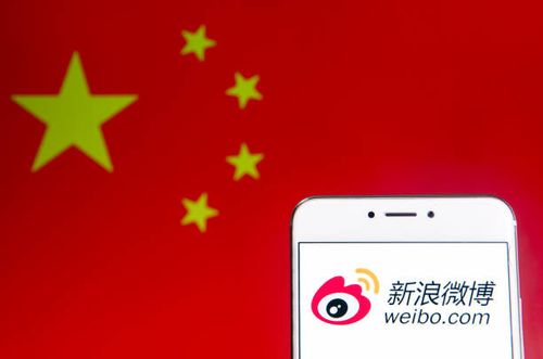 In this photo illustration a Chinese social media platform Weibo logo is seen on an Android mobile device with People's Republic of China flag in the...