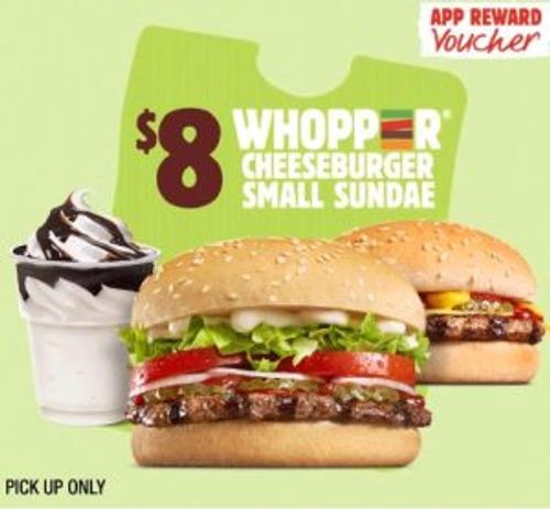 DEAL: Hungry Jack's - $8 Whopper + Cheeseburger + Small Sundae via App (until 10 March 2025) 1