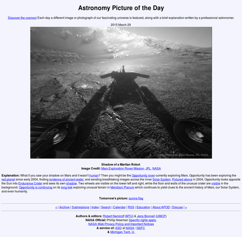 APOD, March 29, 2015, Shadow of a Martian Robot