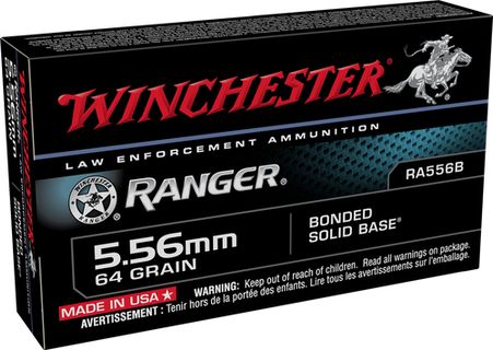 200 Rounds Winchester Ranger Bonded RA556B - 5.56 NATO 64 Grain Bonded Solid Base JSP - Barrier Blind FBI Duty Round