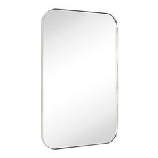 EGHOME 24x36'' Brushed Nickel Rounded Rectangle Bathroom Vanity Wall Mirror Silver Stainless Steel Metal Framed Rectangular Bathroom Mirror, Vertical and Horizontal Hanging