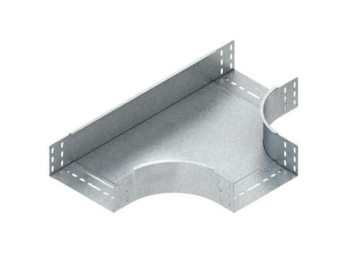 Horizontal Tee with unperforated side profiles, but with connector perforations, with integrated splice plates