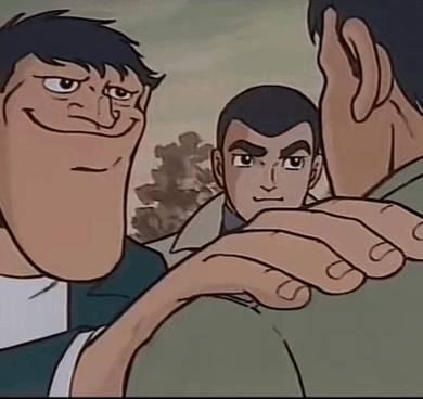 a cartoon of a man holding another man 's hand and smiling