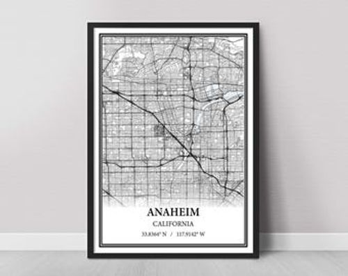 Anaheim California Map Poster – Black and White Map Print, Canvas Wall Art